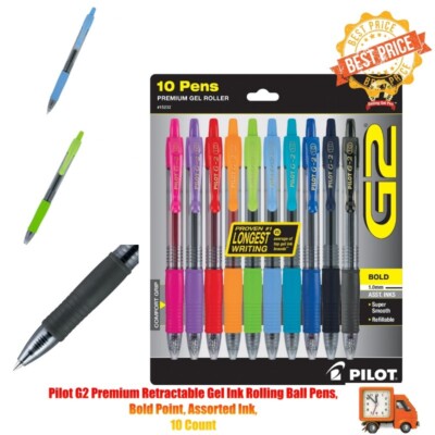 Pilot G2 Premium Retractable Gel Ink Rolling Ball Pens, Bold Point, Assorted Ink