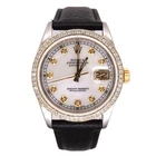 Rolex Mens Datejust 36mm Gold/Steel ICED 1.50ct Diamond MOP Dial Watch Leather