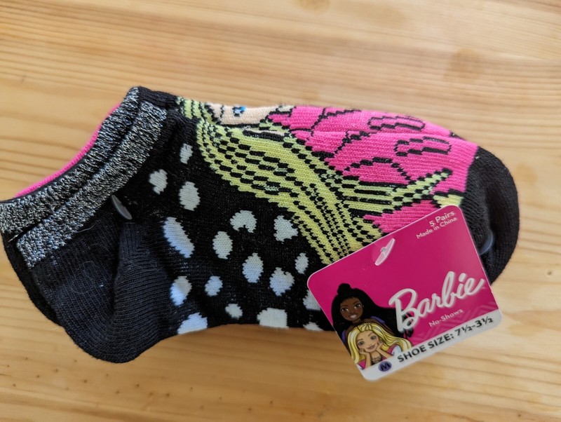 NWT Lot of 5 Barbie Girl Socks Size 7 1/2 - 3 1/2  Black Pink