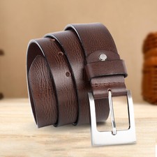 Mens Genuine Leather Belt Belts Real New Buckle For Trouser Jeans Black Brown UK