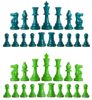 Staunton Single Weight Chess Pieces - Full Set 34 Aqua & Neon Green - 4 Queens