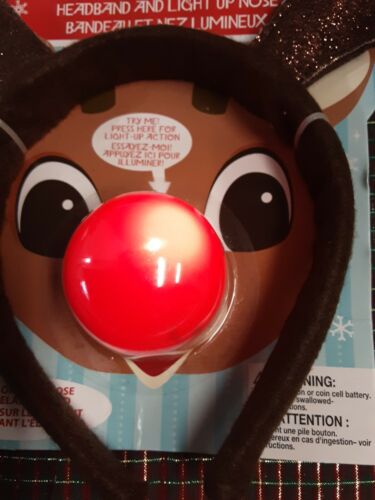 Rudolph The Red-Nosed Reindeer Glittery Headband And Light Up Nose BNWT! - Picture 2 of 4