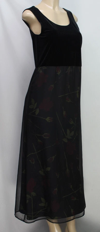 Vestido Vintage Carol Anderson California Sin Mangas Floral Terciopelo Negro Talla S Foto 3 de 4