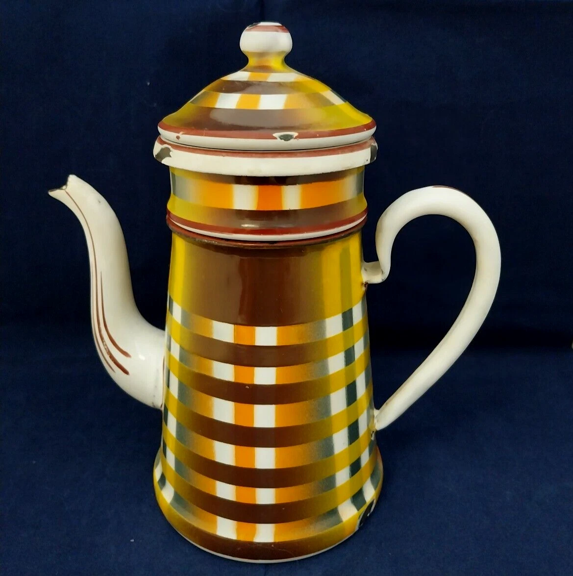 Ancienne Cafetière En Tôle émaillée – Déco Vintage Fleurs Jaunes Et Oranges