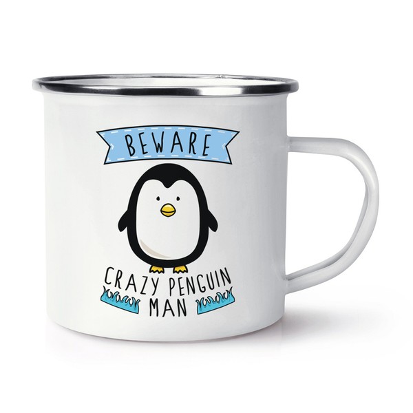 Beware VerrüCkte Pinguin Mann Retro Emaille Becher Tasse - Lustig Tiere Camping-image