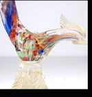 Rare, Tall, Signed Murano Hand Blown Art Glass Amber, Red & White Roadrunner