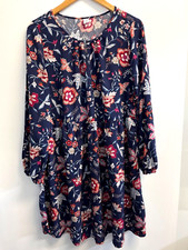 Old Navy Women's M Navy Blue Floral Dress Long Sleeve Keyhole Ruched Waist