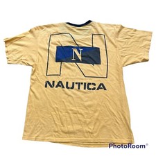 Vtg Nautica USA Made 2 Sided Yellow Shirt Sz Large Nautical Sailing Boat Yacht