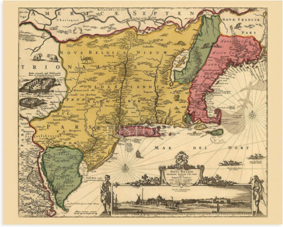 New Historix Vintage 1690 Eastern US New England York Amsterdam Map Poster 24x30