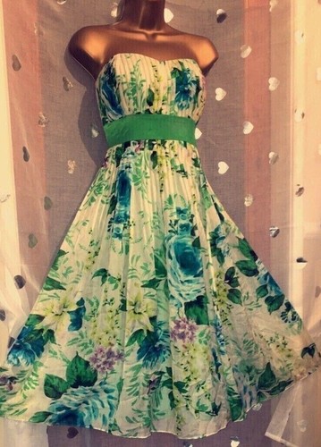 ☆ Monsoon Size 18 New Dress Floral Green Silk Chiffon Bandeau