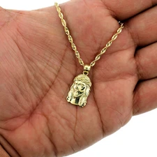 Mens Real 10K Yellow Gold Jesus Head Face Charm Pendant & 2.5mm Rope Chain