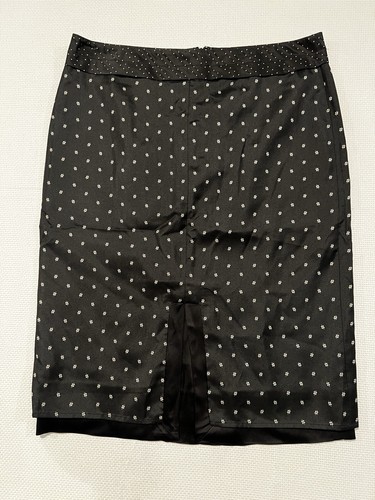 DKNY 100% silk Pencil Skirt Black W Cream Embroidered swiss dot Career Size 6