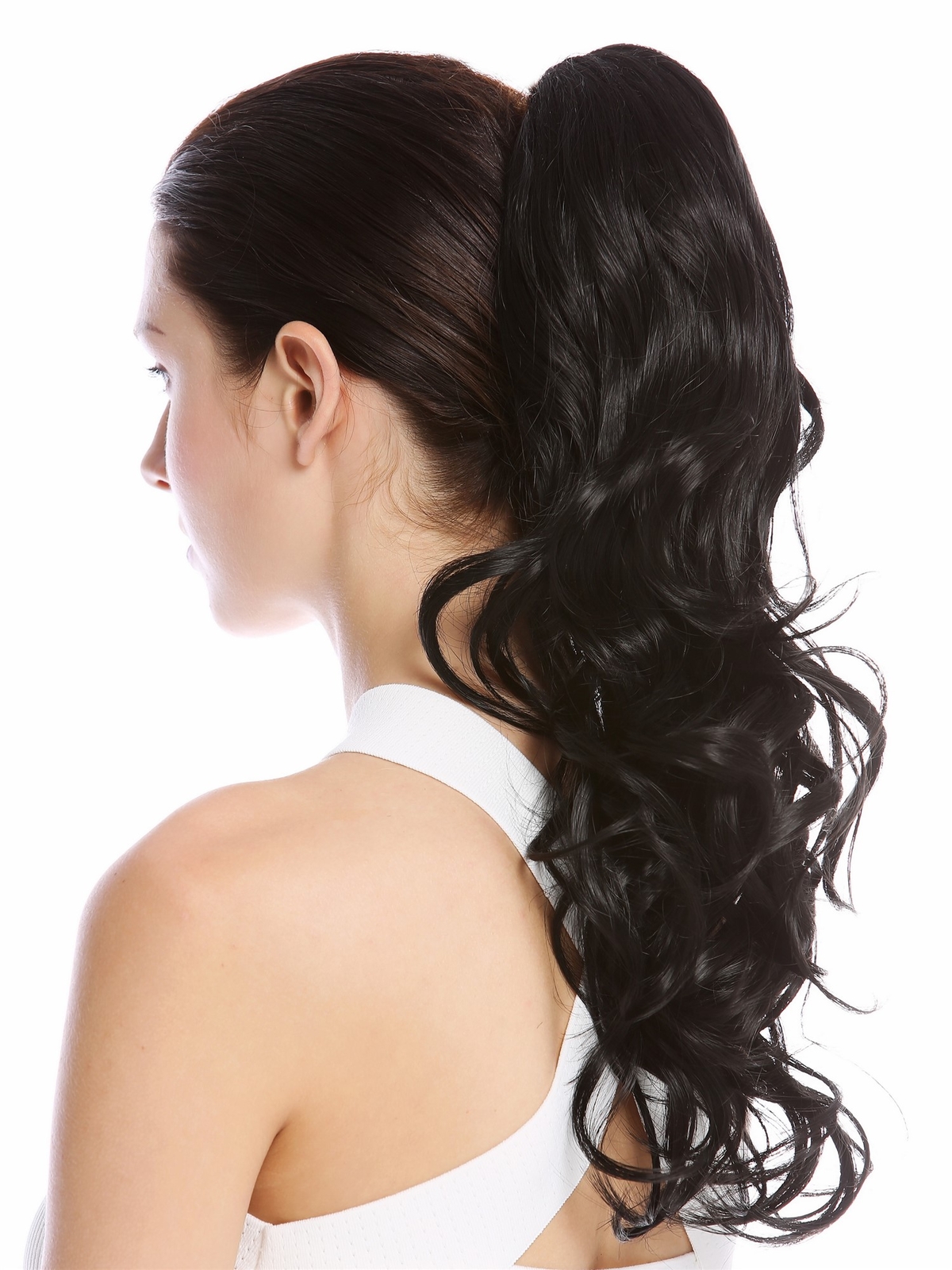 Hairpiece Ponytail Horse Tail Long Lightly Curled Wet Look Curly Black 45
