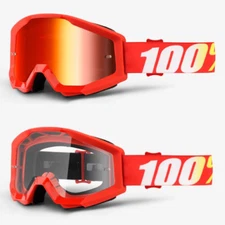100% PERCENT STRATA MX MOTOCROSS GOGGLES  FURNACE RED MIRROR / CLEAR LENS