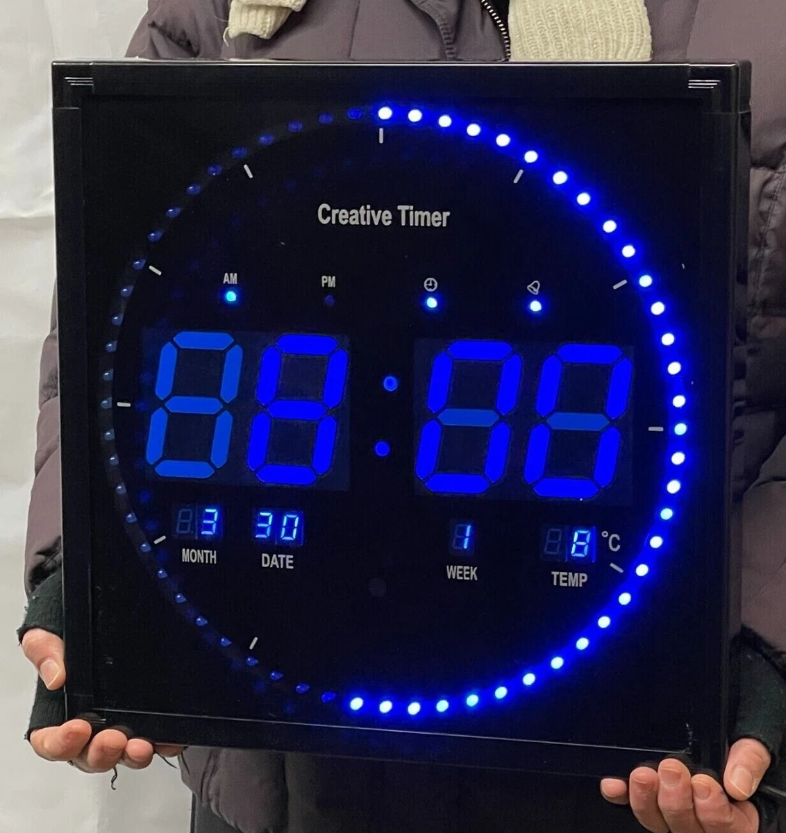 Square LED Large 35cm Digital Wall Clock Moving Seconds Date Time Hall  Office UK | eBay