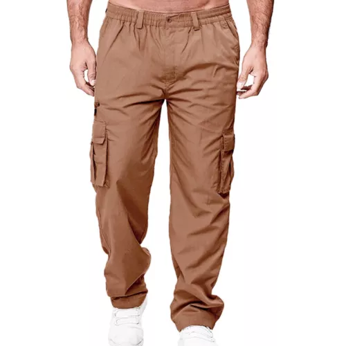 Mens Lightweight with Pockets Bottoms Men Leisure Elastic Waist Cargo Pants - Picture 7 of 47