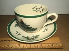 Spode Christmas Tree Pattern Cup and Saucer Set England Used Excellent 1ea