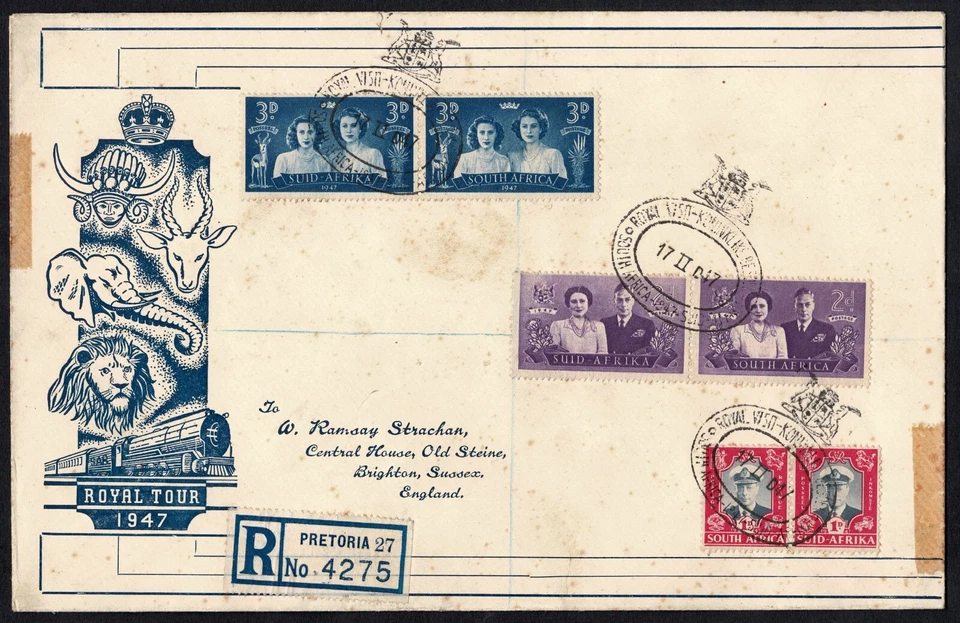1947 Sudáfrica Royal Tour Cubierta, Juego Completo, Registrado, Pretoria al Reino Unido Foto 2 de 3