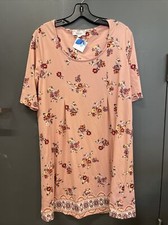Womens Pink Floral Prink Rose Flowy Short Sleeve Dress sz XL
