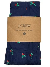 NWT J CREW Boxer Underwear Sz S-M-L Blue Christmas Holly Berries #11