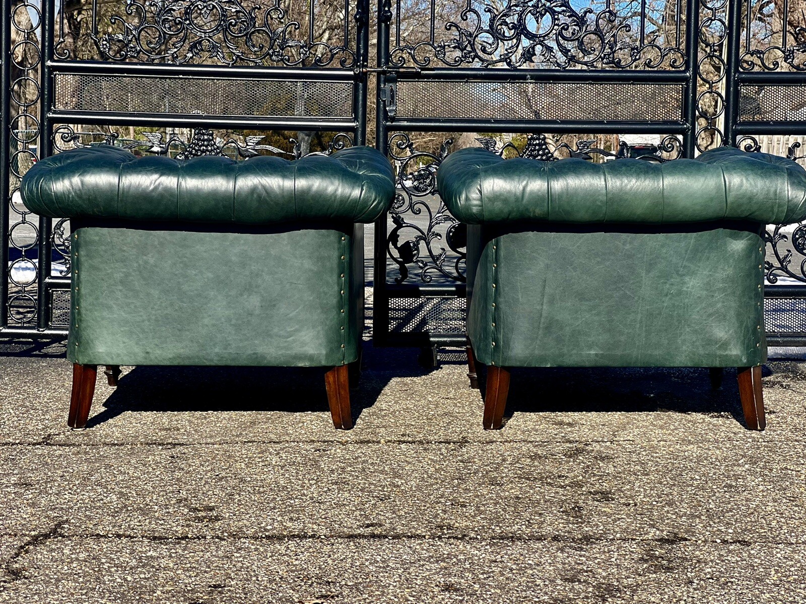 Hand Made Tufted Green English Leather Chesterfield Club Chairs By ...
