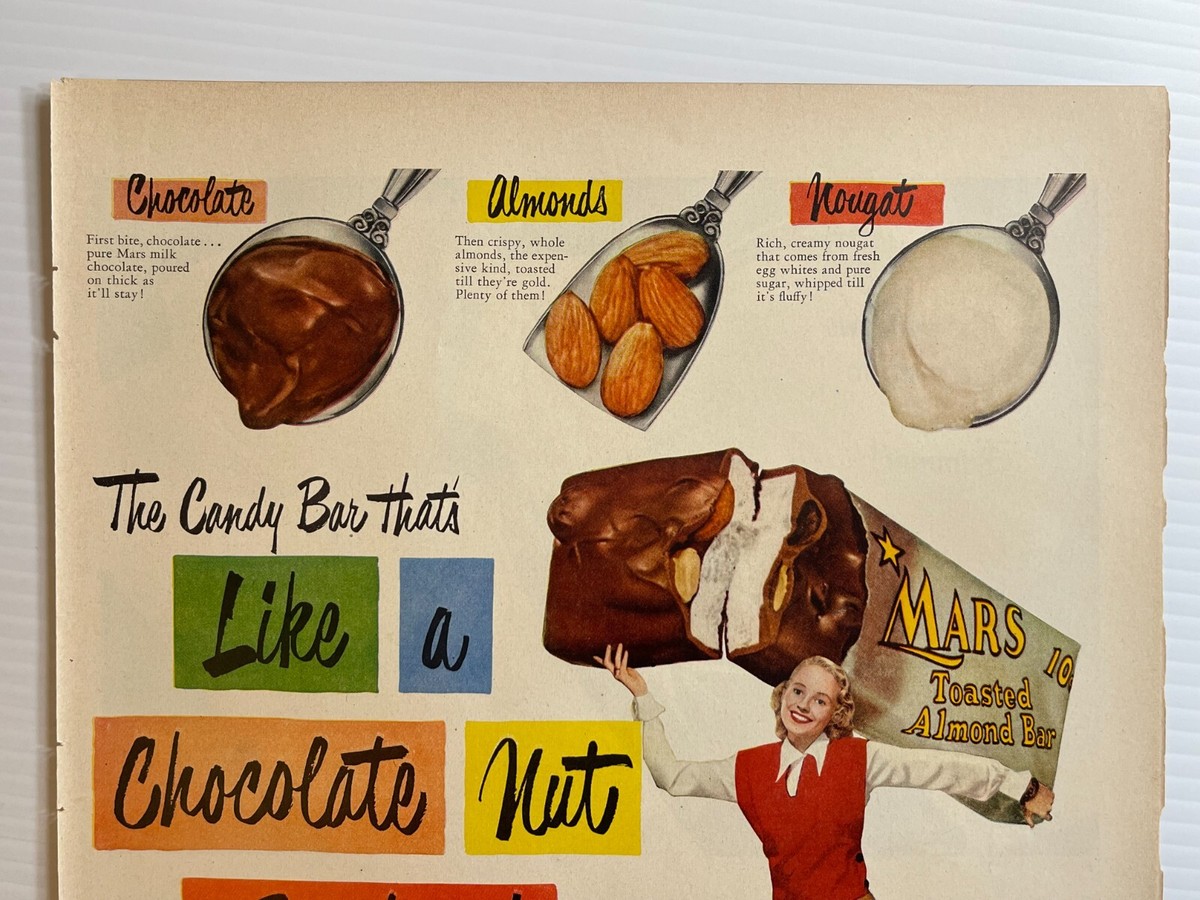 1951 Mars Bar 10 Cent Toasted Almond Candy Bar Print Advertisement