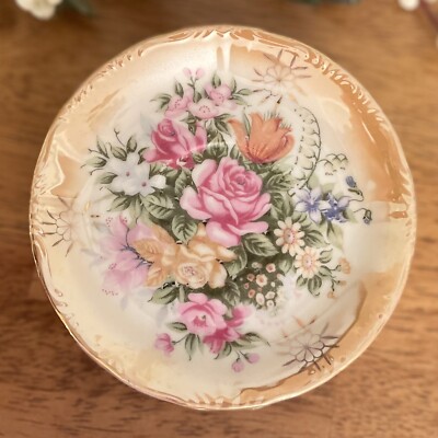 Vintage KPM Lusterware Saucer Set of 6 Gold Floral Botanical