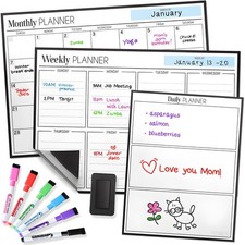 Magnetic Dry Erase Planner Bundle for Fridge: 3 Boards Included - Monthly, Weekl