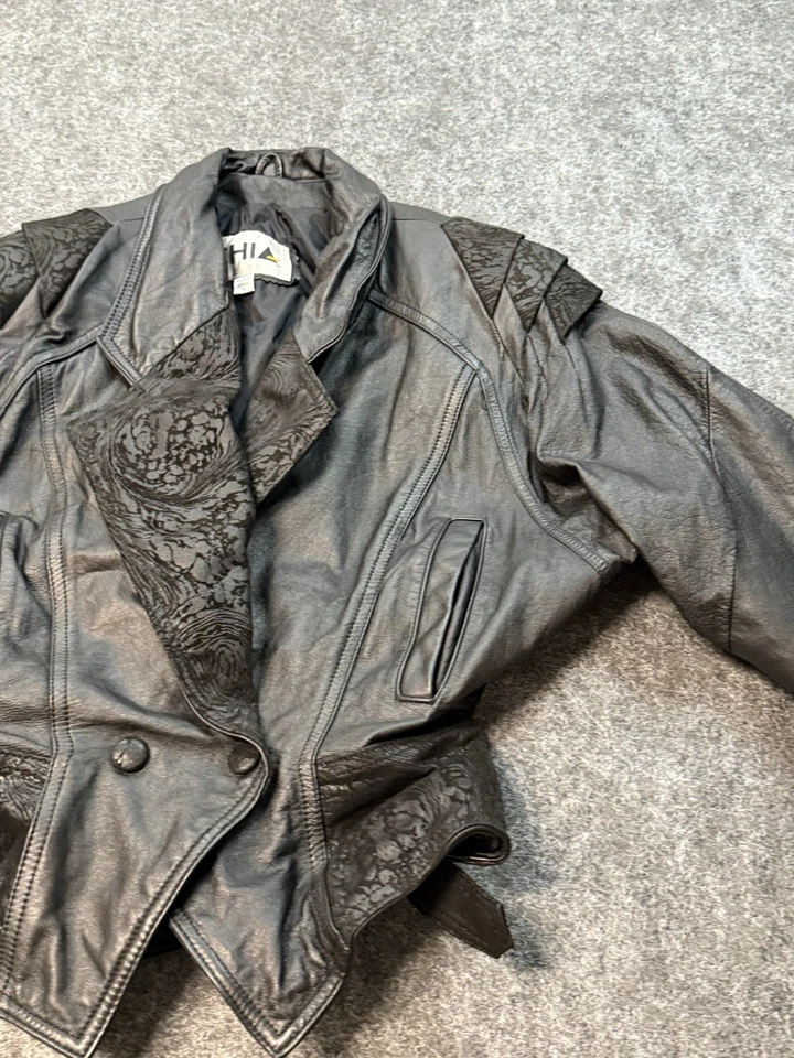 Винтажная женская куртка-бомбер Chia M черная натуральная кожа змея 80-е 90-е - Изображение 4 из 4