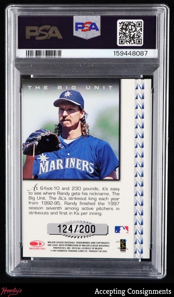 1997 Donruss Signature Notable Nickname Randy Johnson AUTO /200 PSA 8 AUTO 10 view 2