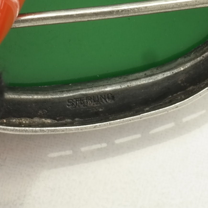 Green Paste Created Material Sterling Silver Broo… - image 6