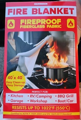 Silverback Fire Blanket Fireproof Fiberglass Fabric Kitchen BBQ Boat RV 40 x 40