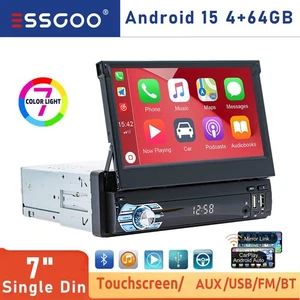 4+64 Go Célibataire 1DIN 7" Voiture Stereo Radio Apple Carplay Android 15 GPS Rétractable