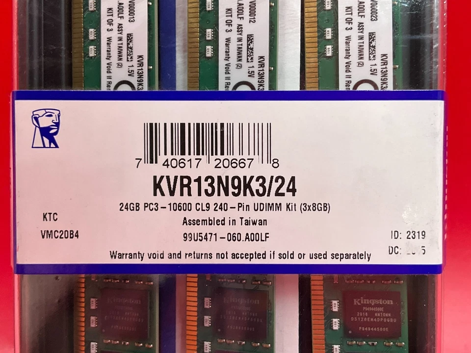 Kingston 24GB PC3-10600 DDR3 SDRAM DIMM Kit KVR13N9K3/24 ✅❤️️✅❤️️ NEW! - Image 3 of 3