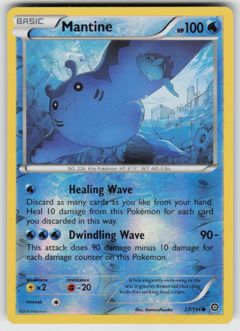 Mantine 27/114 Common Steam Siege Pokemon Reverse Holo Near Mint