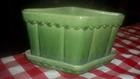 Shawnee Green diamond shape vase ribbed and wavy