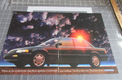 #ad #ad 1989 Honda The Civic 4 Door Stars Sun Clouds Night Color 2 Page Vintage Print Ad $8.09