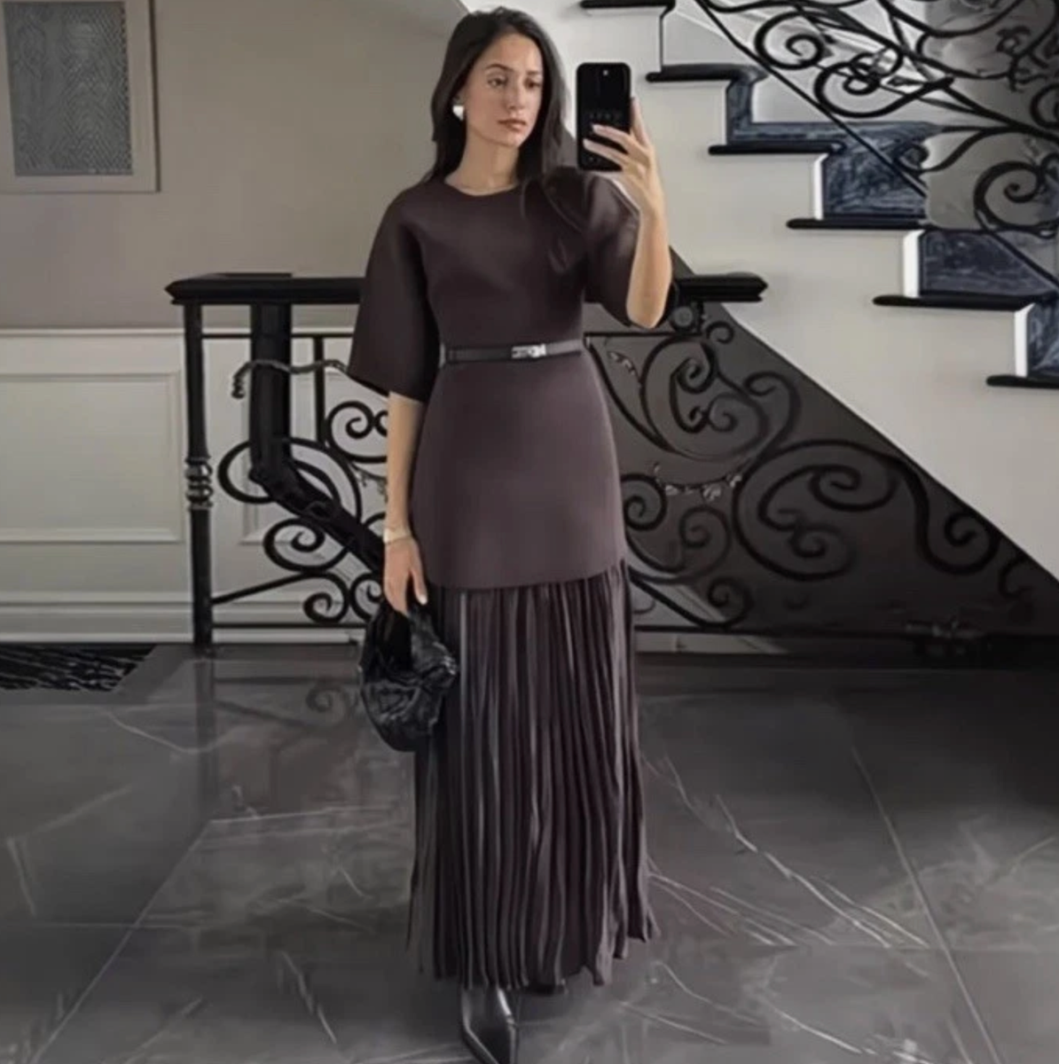 ZARA WOMAN PLEATED COMBINATION Knit DRESS Chocolate BROWN 4192/001 NWT |  eBay