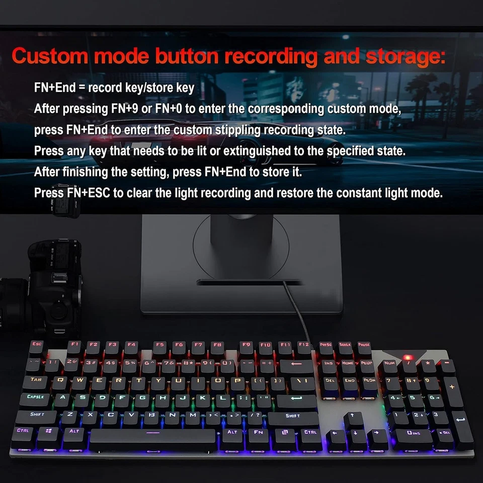 WageGee Gaming Gamer LED RGB Backlit USBWired Mechanical Keyboard For Windows PC - Image 3 of 4