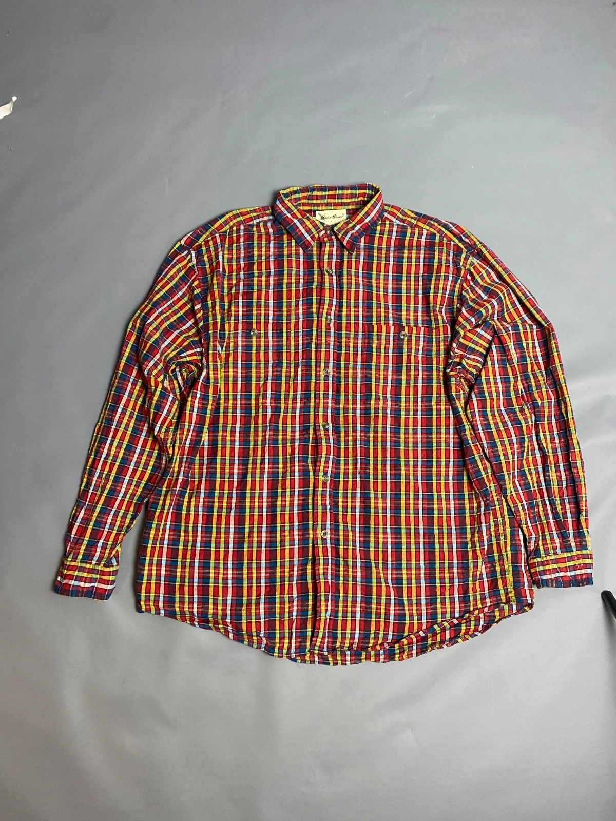 VTG Eddie Bauer Shirt Mens Flannel Plaid Outdoors Colorful Size XL