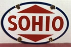 VINTAGE SOHIO GASOLINE PORCELAIN 11.75” SIGN GAS STATION PUMP PLATE SIGN