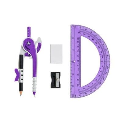 Professional Compass for Geometry Set with 6 Inch Protractor, Compass, Purple