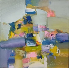 Original oil painting 10"x10" Contemporary art, Abstraction, Expressionism, Pink