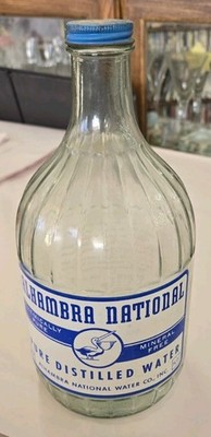 Vtg Alhambra National Distilled Water 1/2  Gallon Glass Bottle Jug W Cap