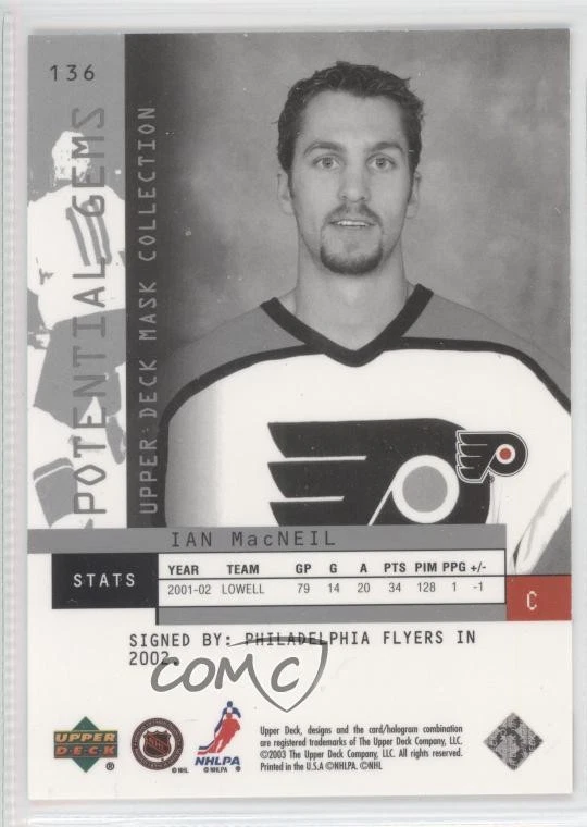 2002-03 Upper Deck Mask Collection /1750 Ian MacNeil #136 Rookie RC - Image 2 of 2