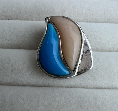 Vintage DTR Jay King Turquoise + Peach Jasper Sterling Silver 925 Pendant Slide