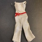 Jumpsuit Pantsuit White Silver Sparkle Barbie Doll Sz Red Sash Mod 60s 70s Vtg