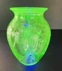 VTG Lovely Uranium~Depression/Vaseline Glass Vase Cameo Ballerina Hocking Glows!