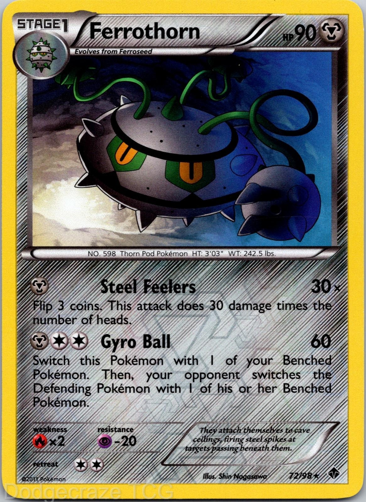 Ferrothorn 72/98 Rare Emerging Powers Pokemon Reverse Holo NM