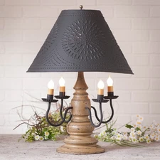 Wood Table  Lamp with 4 Metal Arms "Harrison" Punched Tin Shade